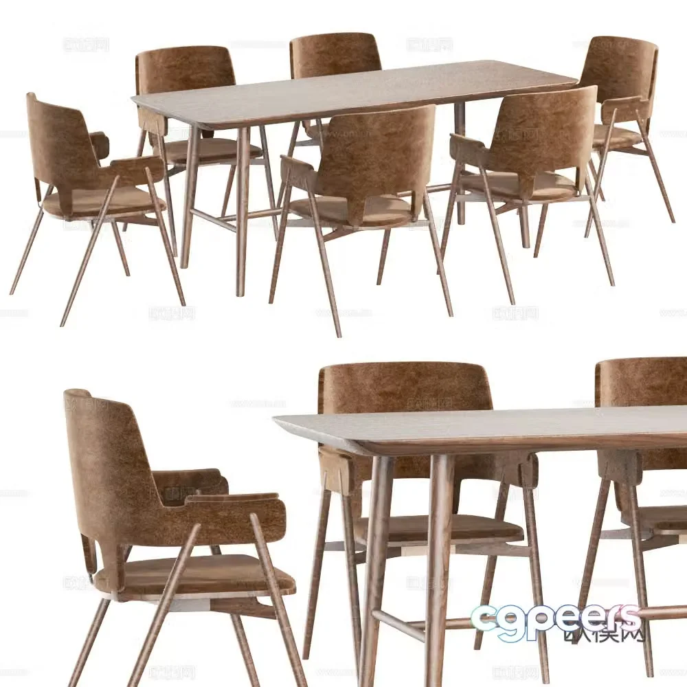 Dining table and chair combination New Chinese style dining table and chair 3D model