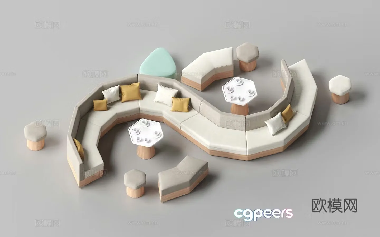 Casual bench casual table and chair 3d model