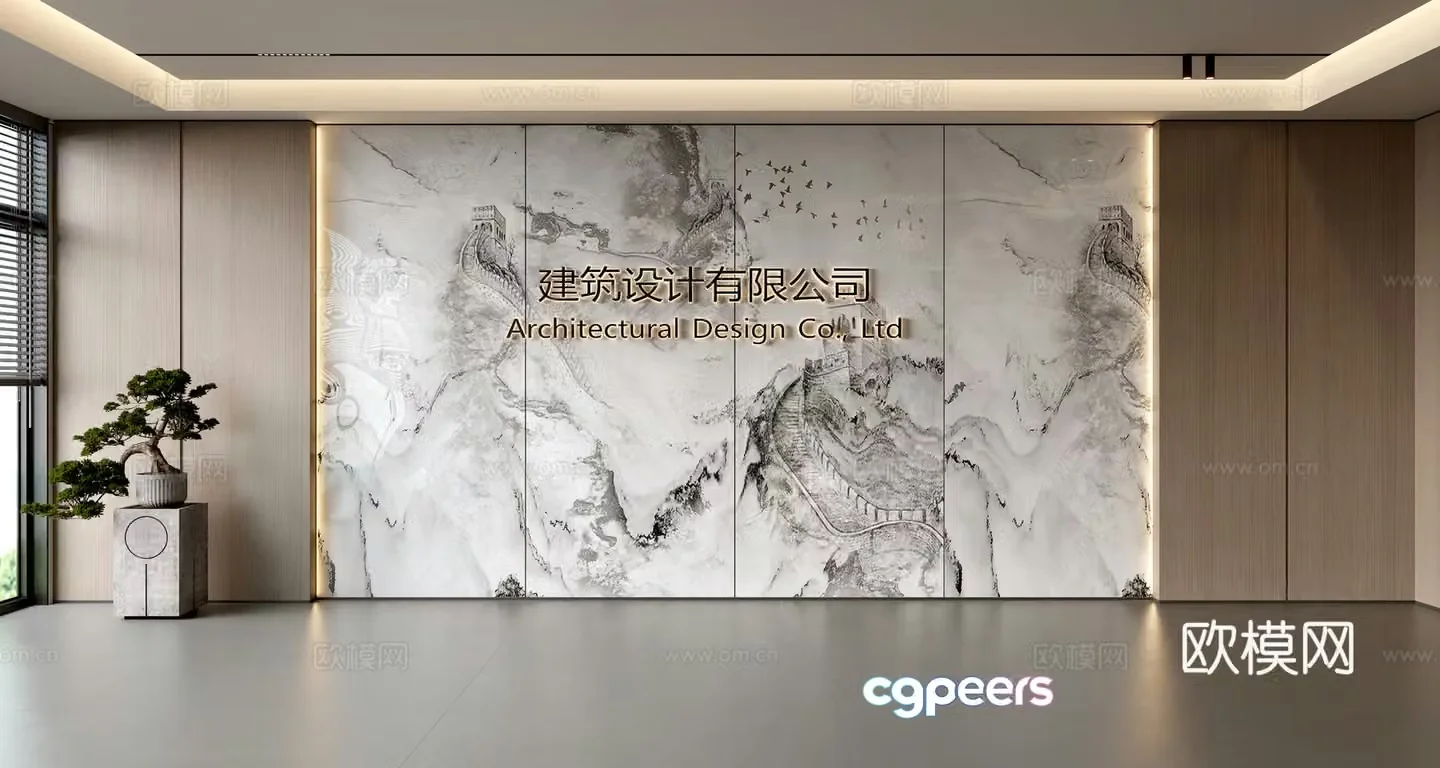 Modern front desk background wall Simple background wall Front desk reception area background wall Company front desk background wall 3d model