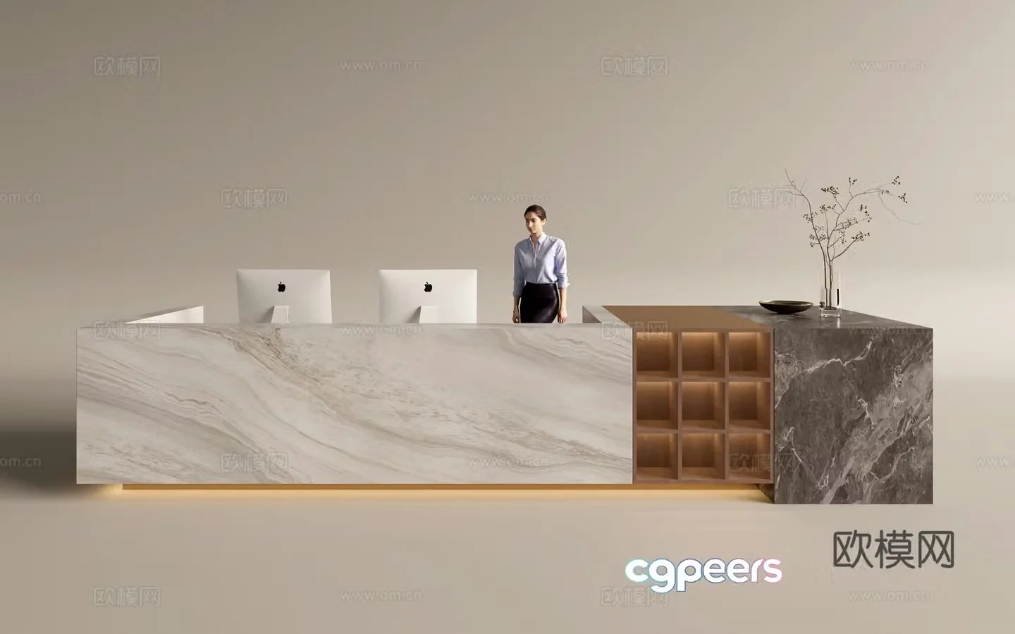 Modern company front desk reception area bar reception desk service desk 3d model