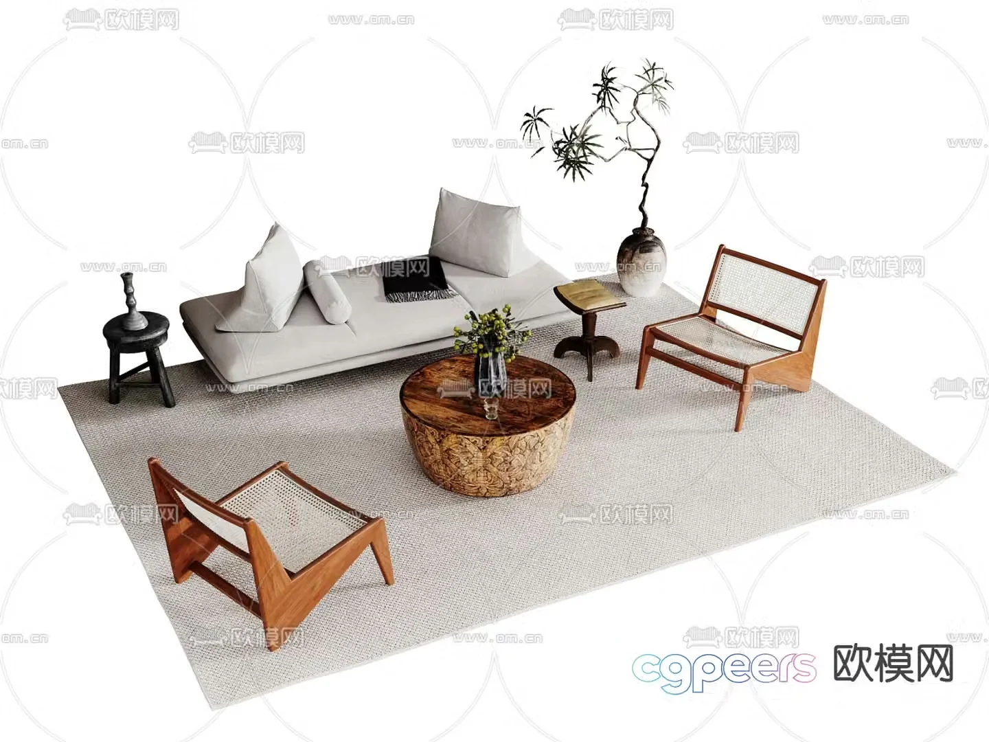 Medieval style modular sofa island sofa 3d model