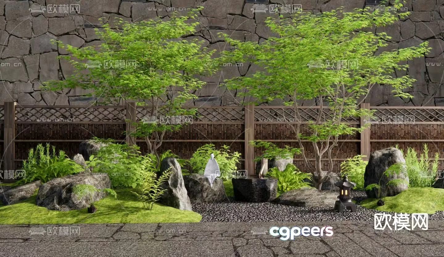 Courtyard Landscape Dry Landscape Landscape Flowing Water Bowl 3D Model