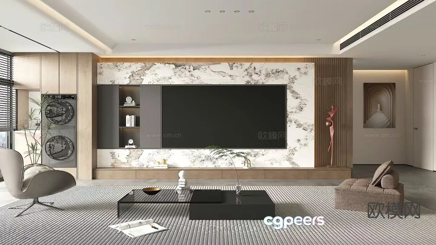Modern living room TV background 3d model