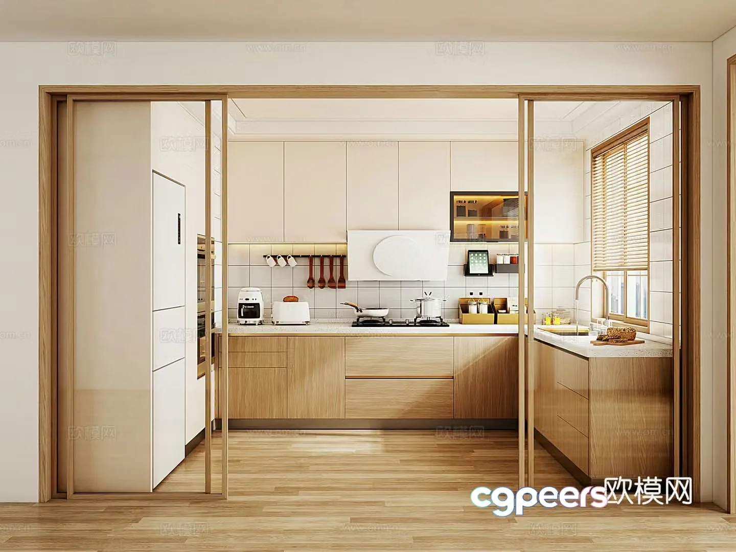 Japanese style log fume cabinet U-shaped cabinet enclosed cabinet 3D model