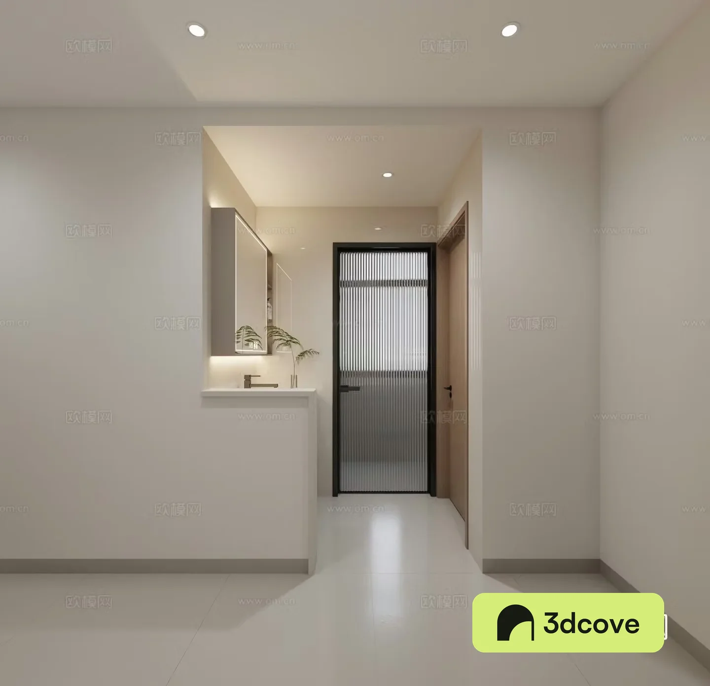 Half wall bathroom washing area