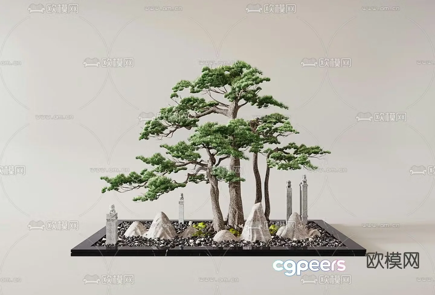 Landscape sketch indoor landscaping pine tree rockery 3D model