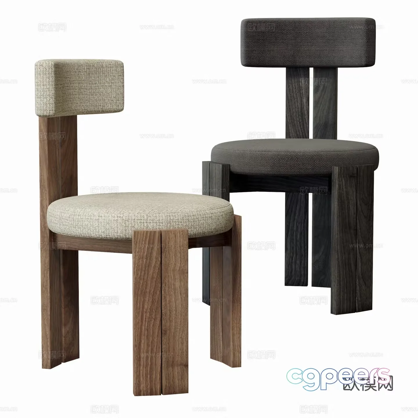 Modern single chair dining chair solid wood chair 3d model