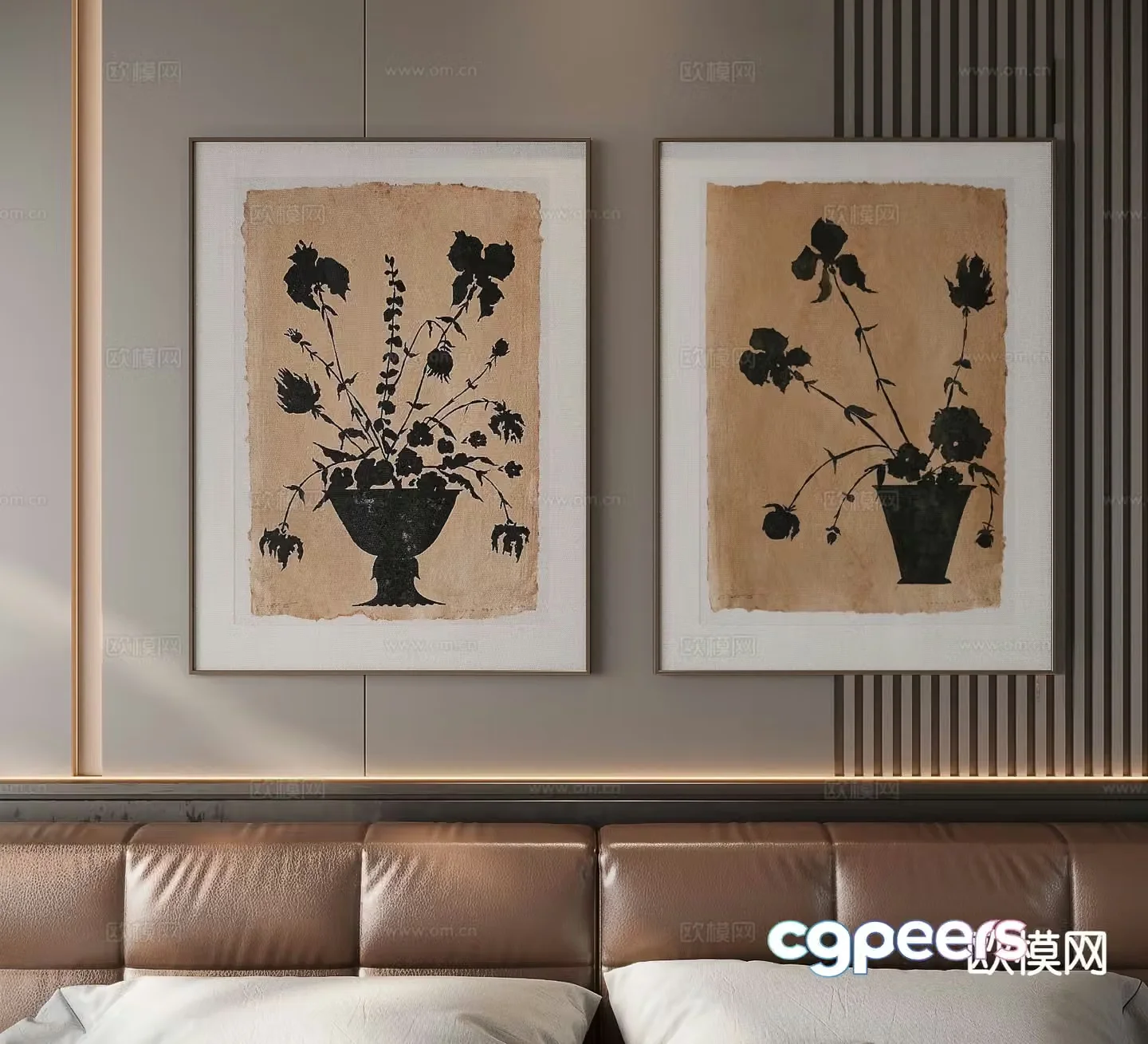 Medieval style decorative painting floral hanging painting 3d model