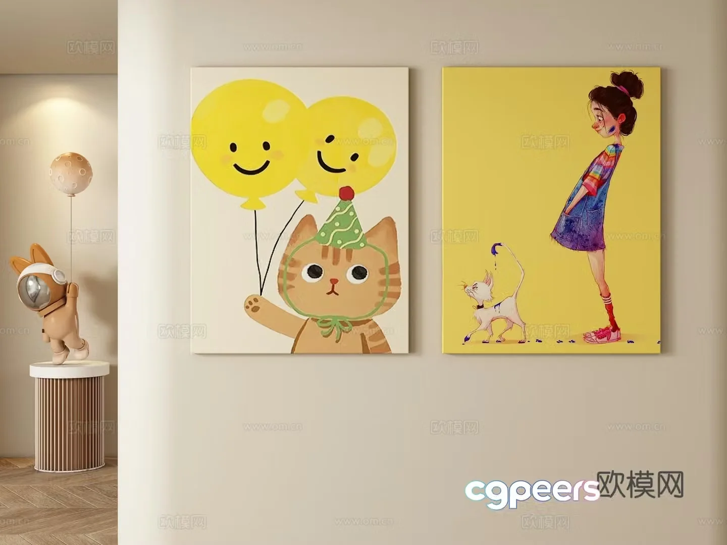 Modern cream style decorative painting hanging painting 3d model