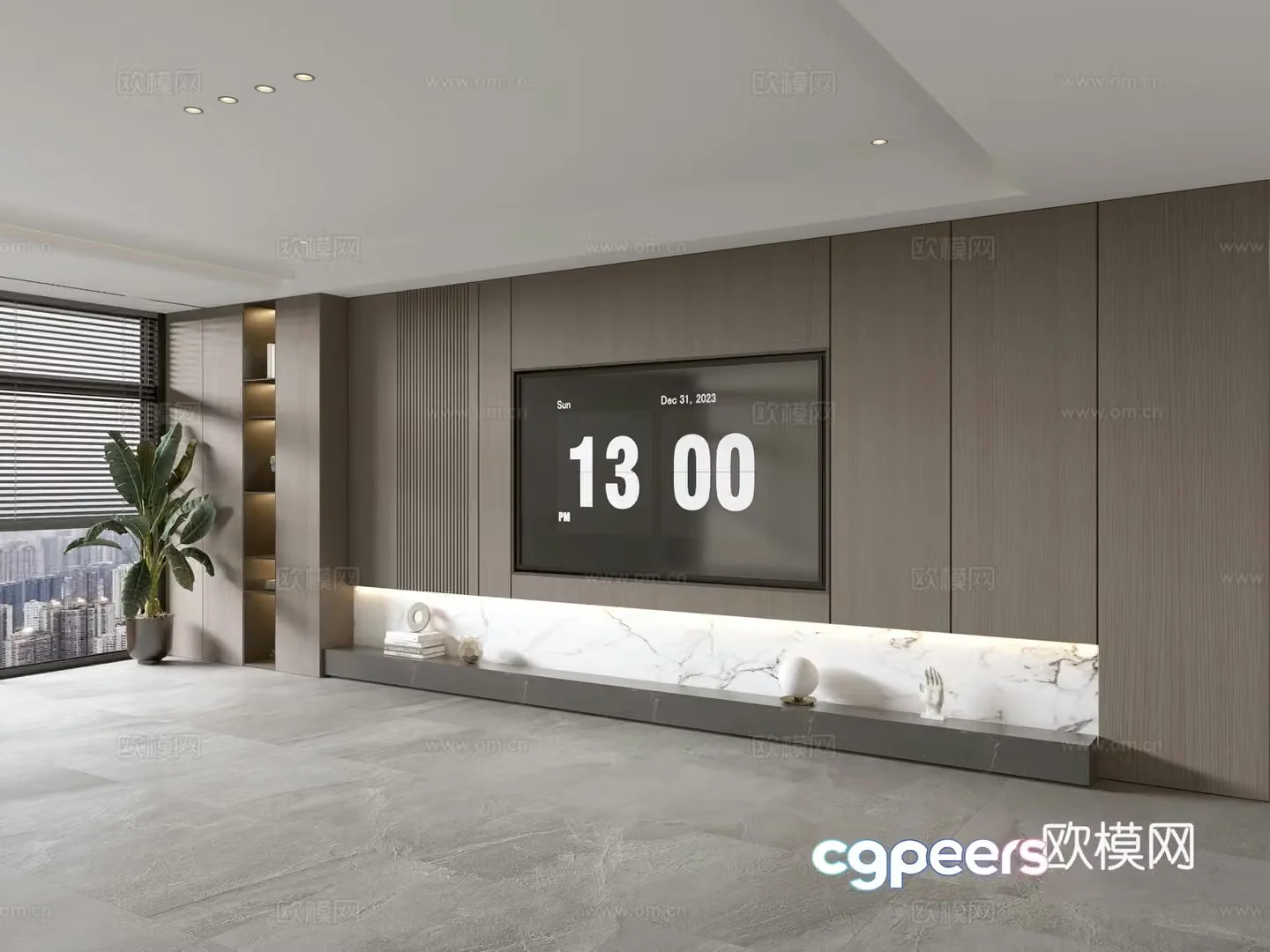 Modern Italian living room light luxury TV background wall full wall TV cabinet marble background wall 3d model