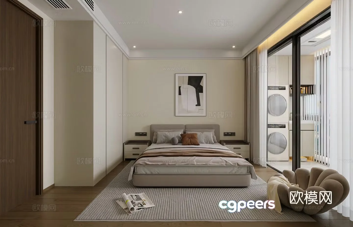 Modern simple home bedroom Modern simple bedroom Elderly room Balcony washing machine cabinet Elderly room 3D model