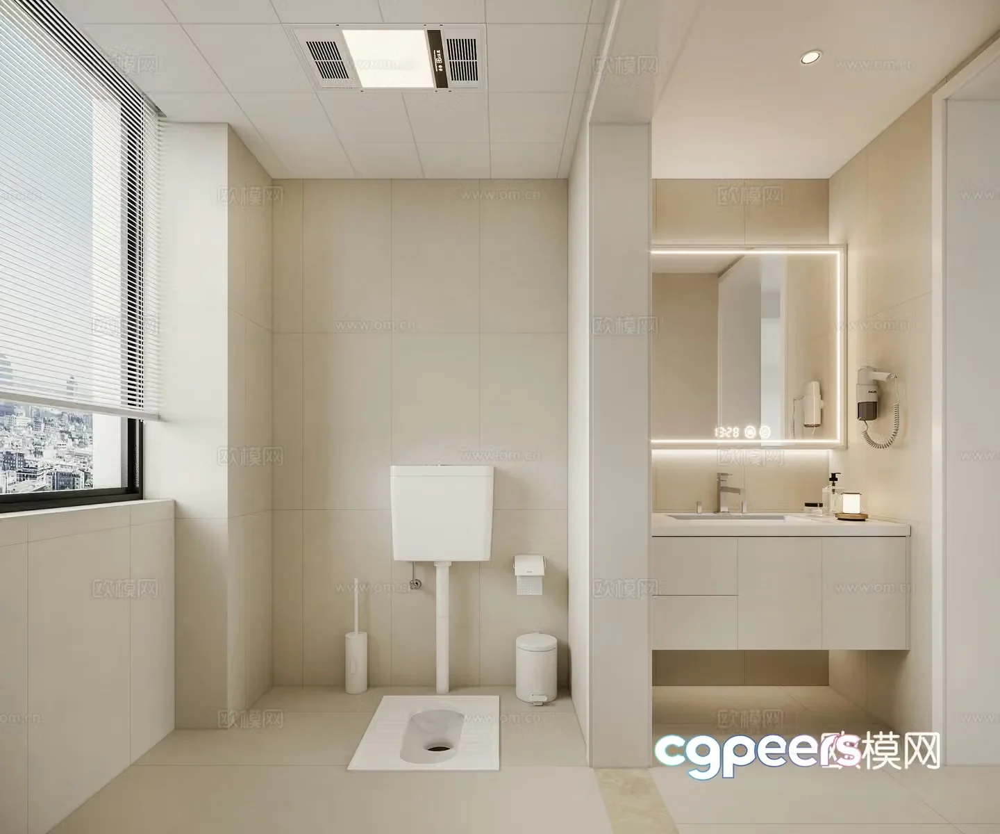 Modern creamy bathroom 3d model