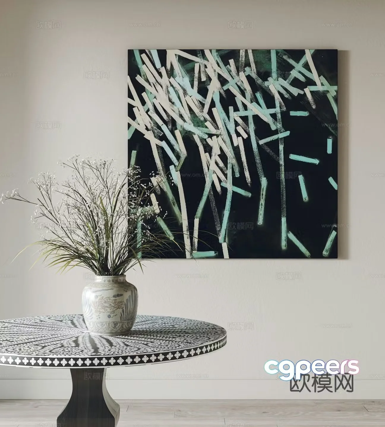 Modern hanging paintings decorative paintings ornaments dining table 3d model