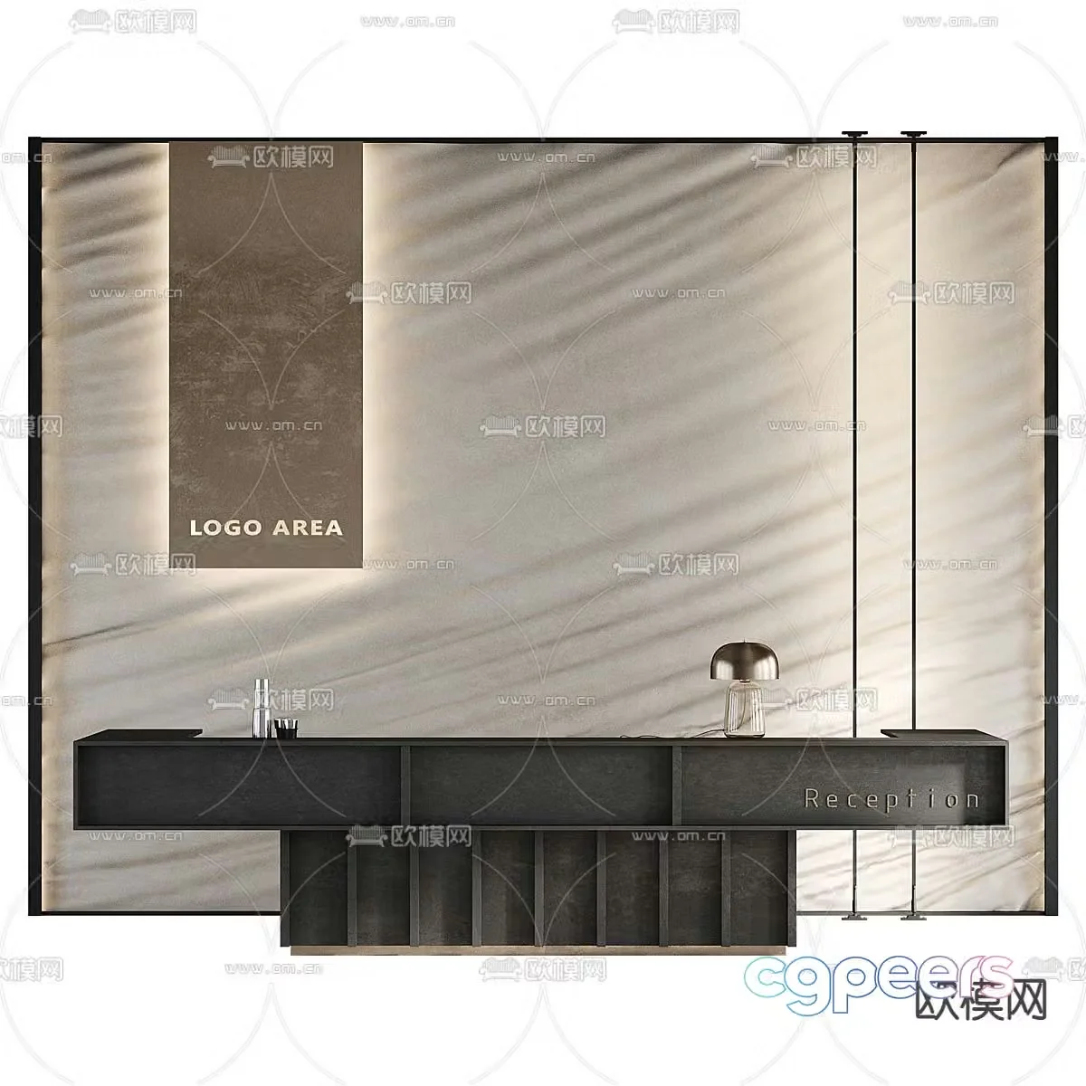 Reception desk information desk image wall 3d model