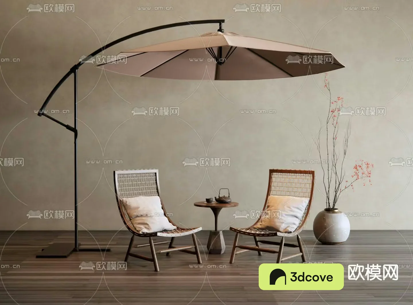 Rattan outdoor chair parasol