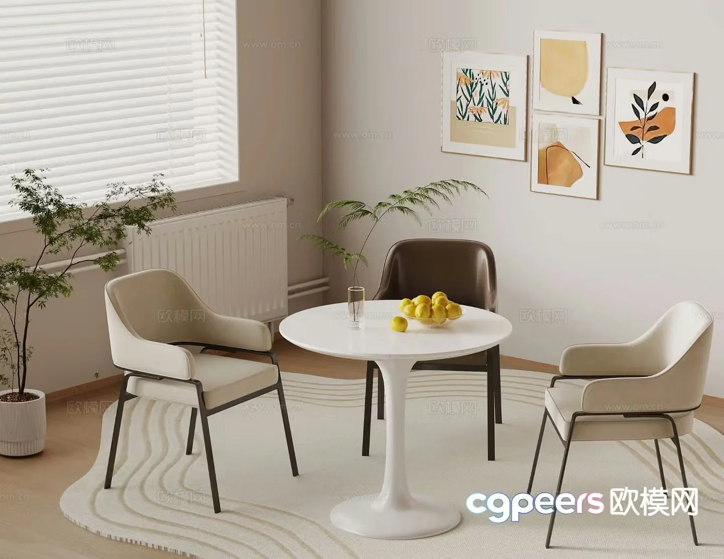 Creamy round table casual table chair 3d model