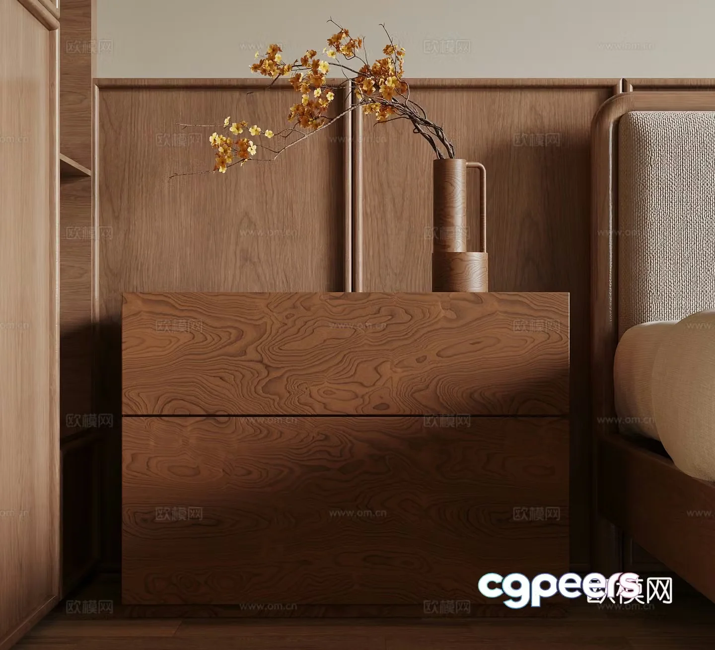 Medium style bedside table 3D model