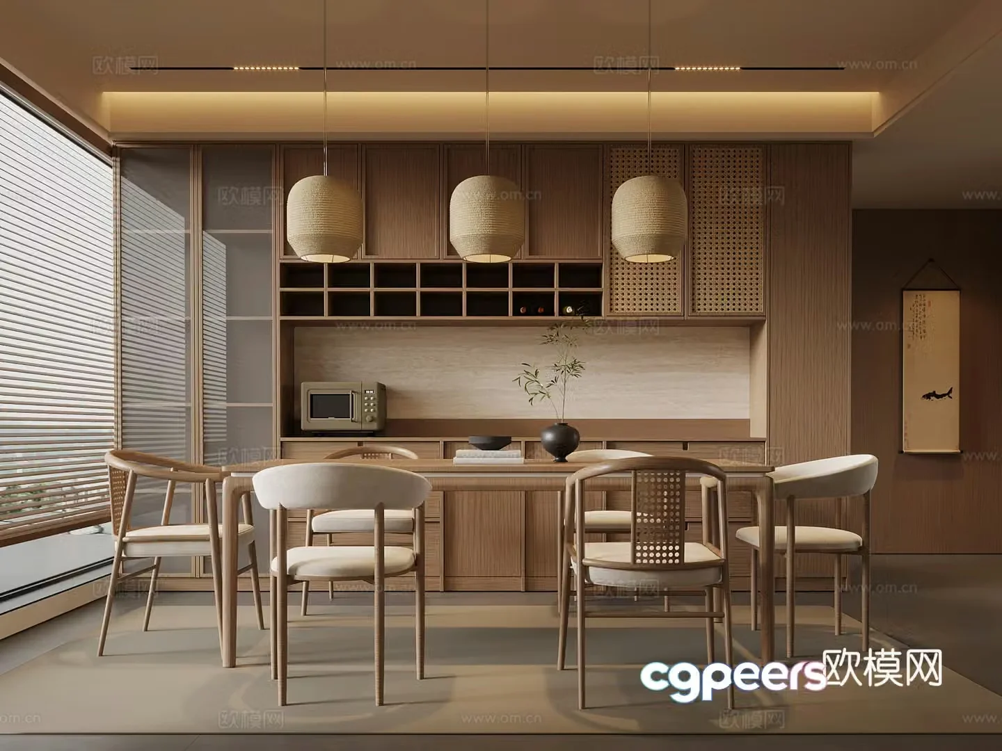 06 New Chinese Restaurant Song’s Restaurant Dining Table and Chair Wine Cabinet 3D Model