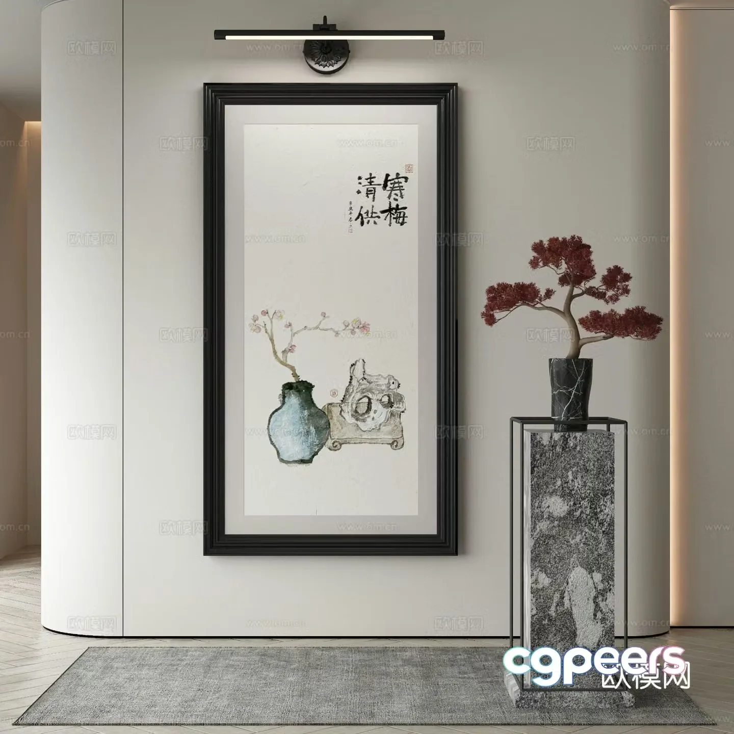 New Chinese style decorative painting Zen hanging painting calligraphy and painting 3D model