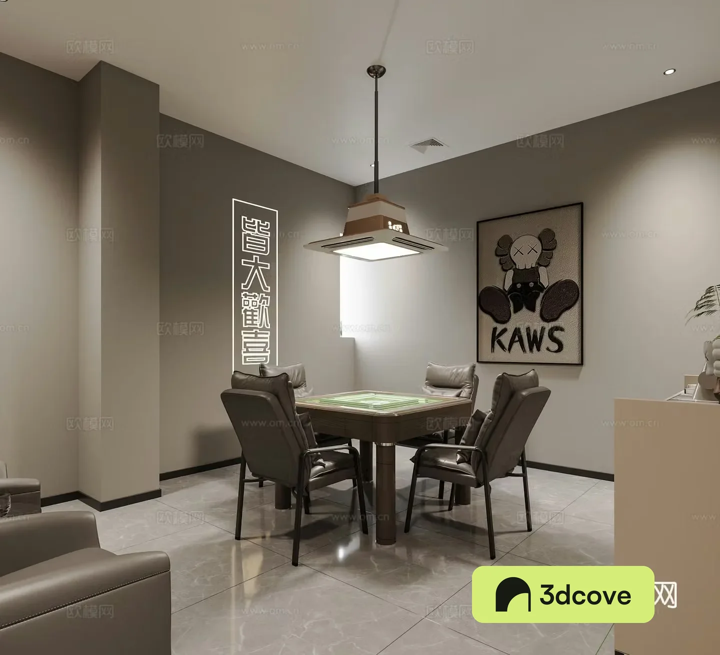 Modern chess and card room Mahjong hall Chess and card table Mahjong table Leisure sofa Chess and card room chandeliers