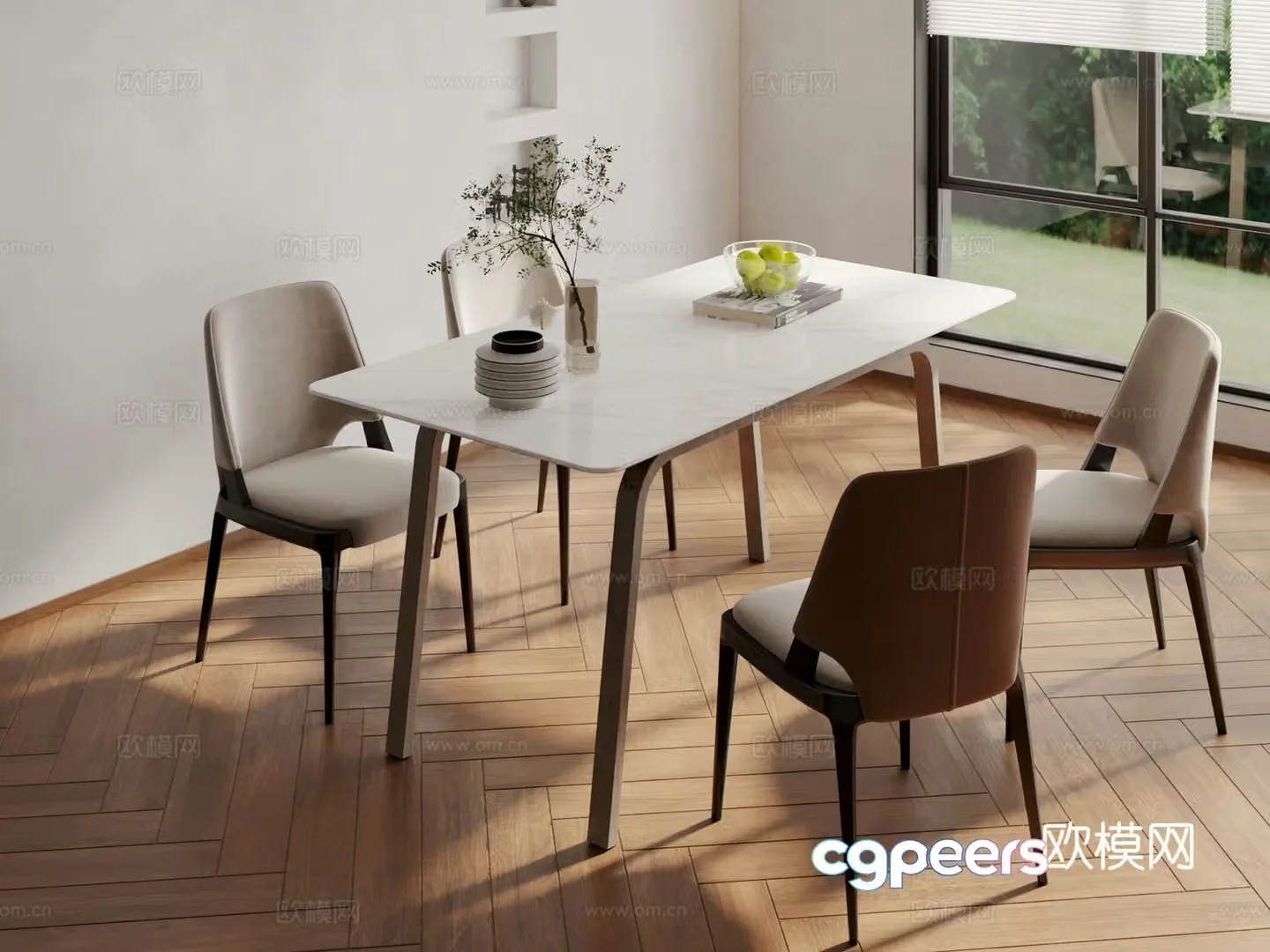 Modern slate dining table and chairs 3d model
