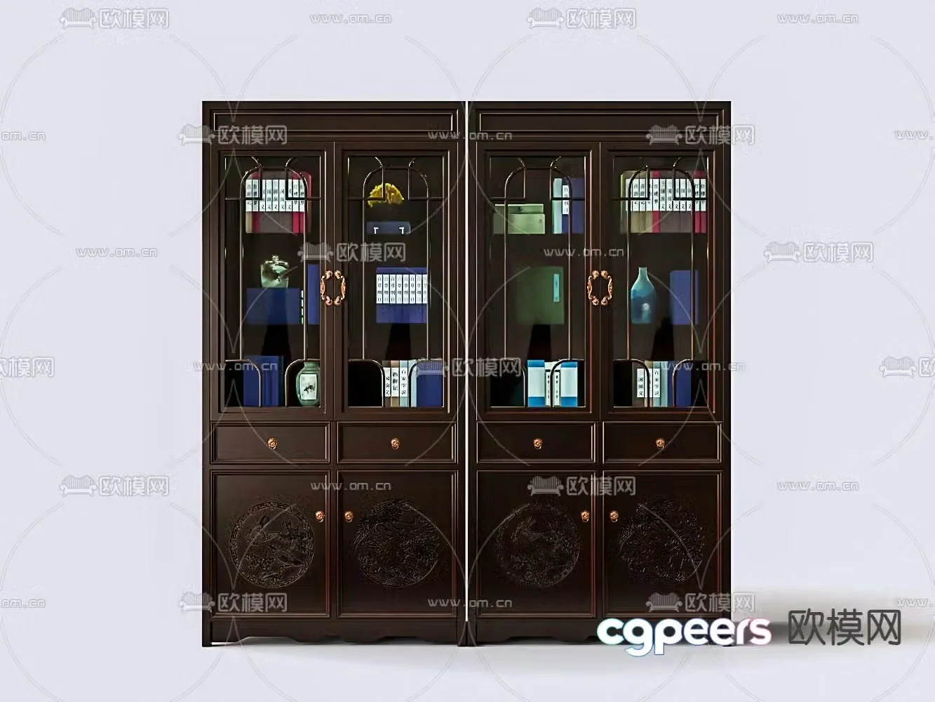 Chinese carved mahogany bookcase 3D model