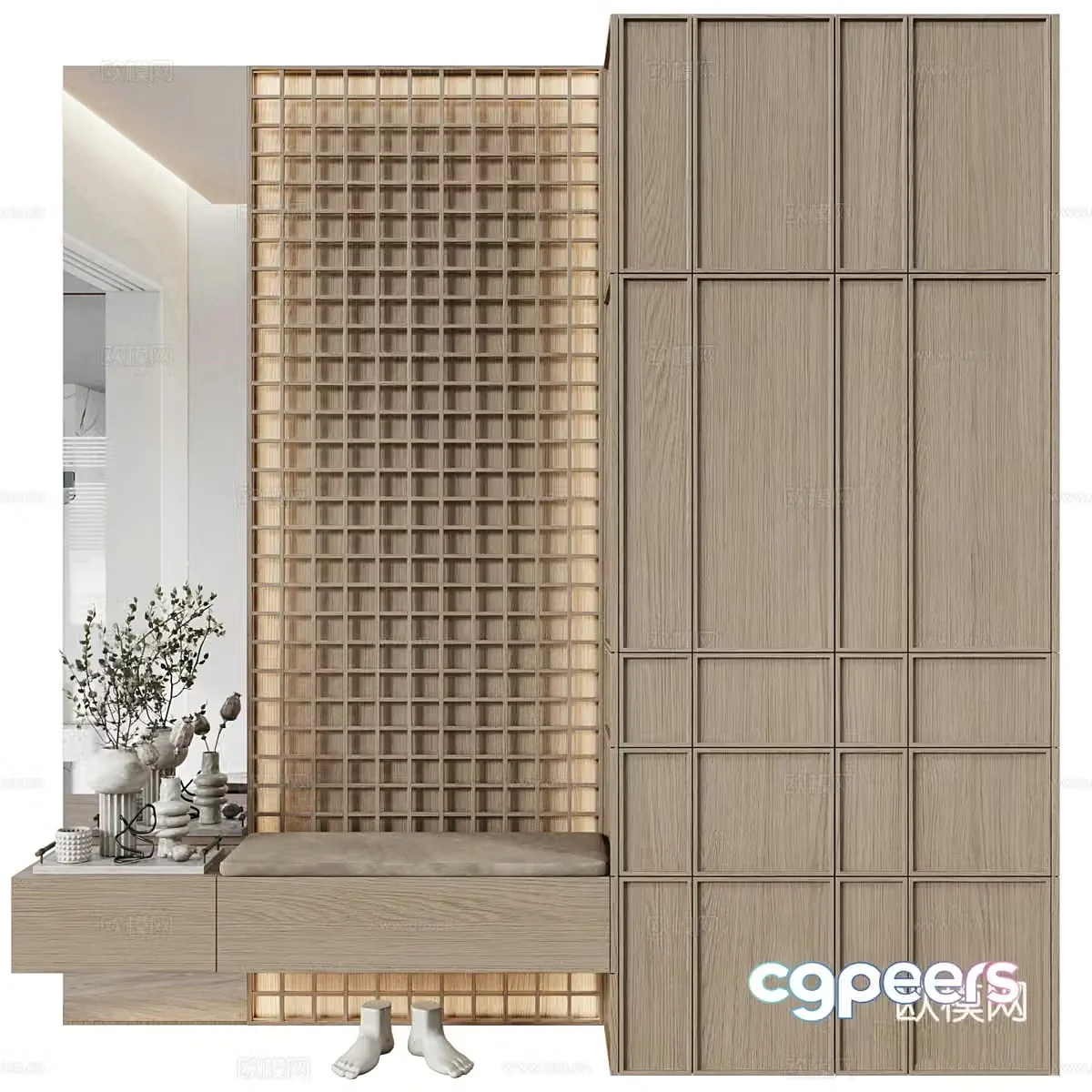 New Chinese style Wasabi Entrance Shoe Cabinet 3D Model