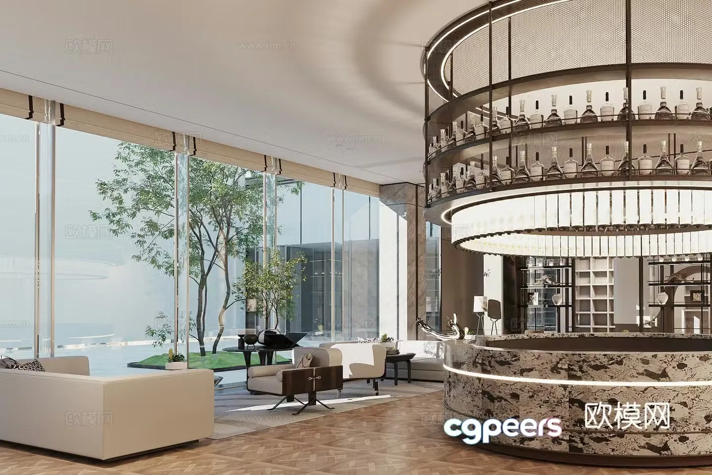 Modern bar Clear bar Hotel water bar area 3D model