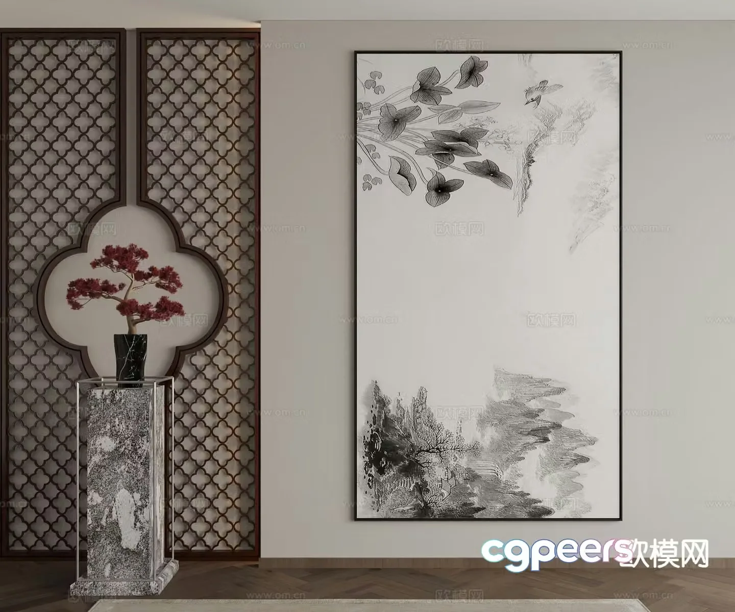 New Chinese style decorative painting ink painting 3D model
