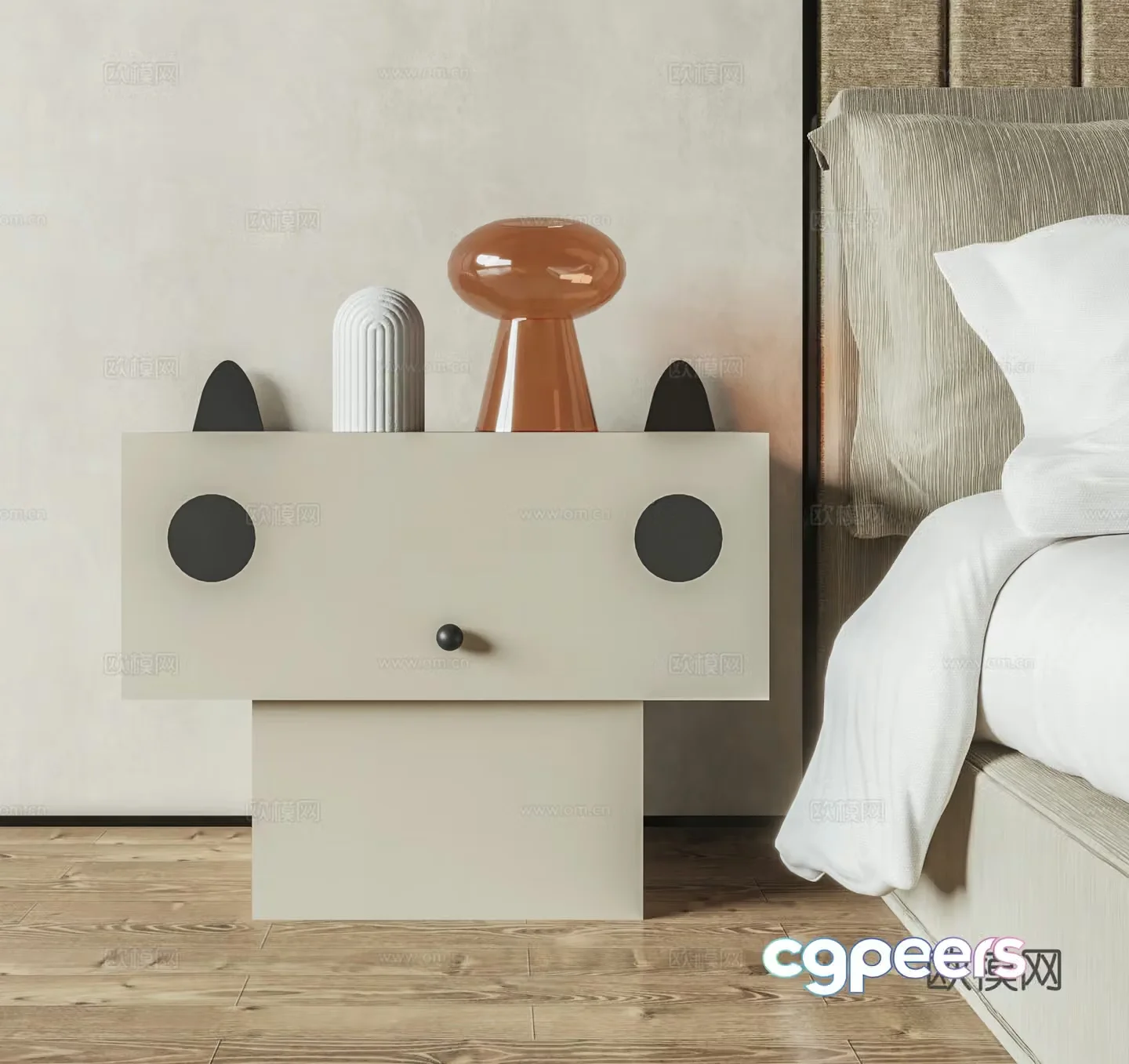 Cream style bedside table 3d model