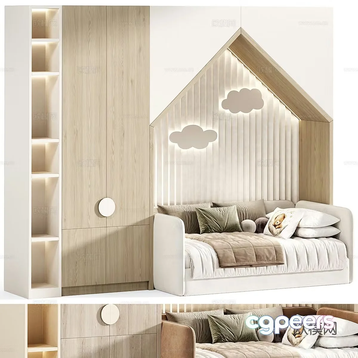 Modern creamy children’s bed sofa bed 3d model
