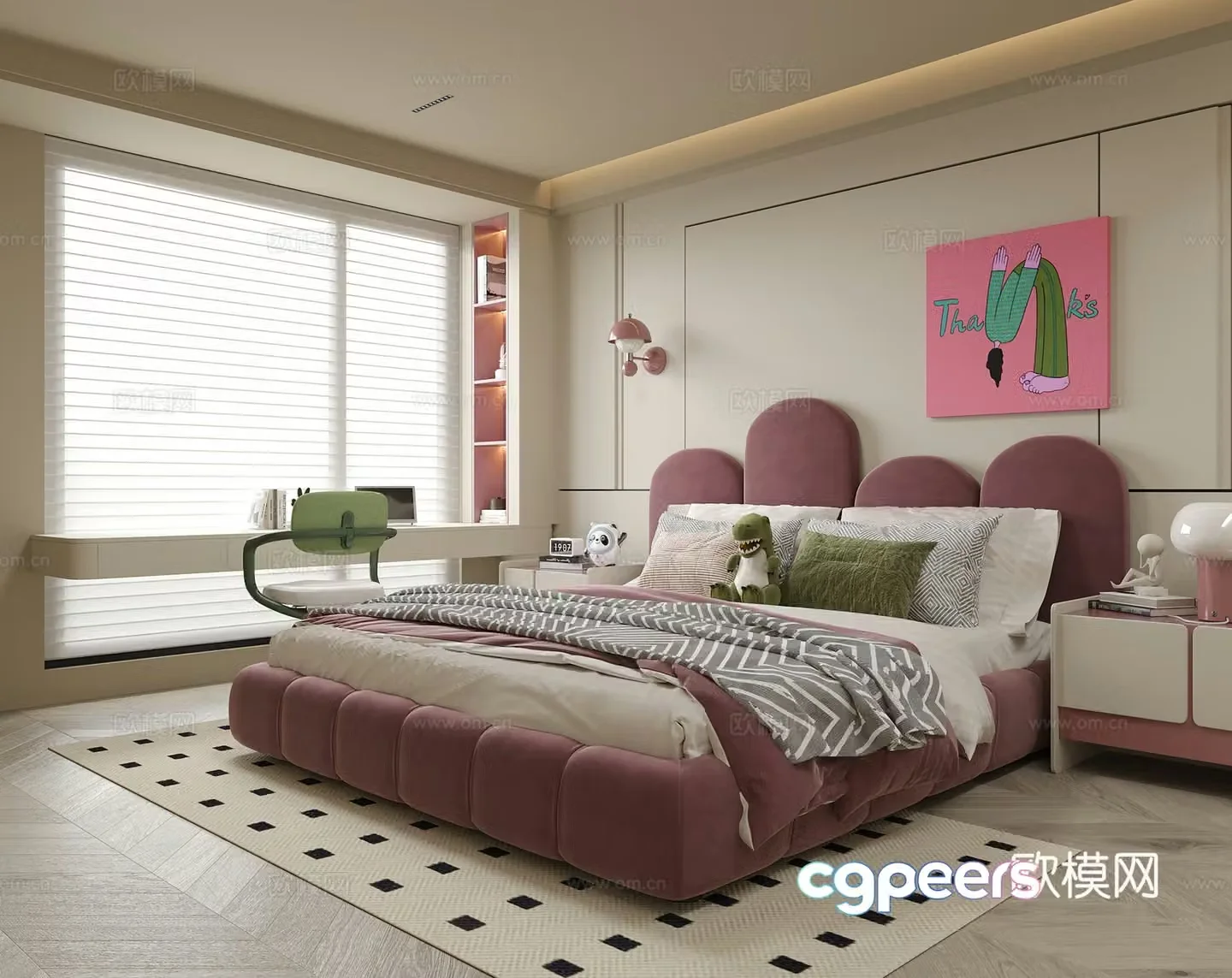 Modern girl room children’s room children’s desk chair bedside table children’s bed 3d model