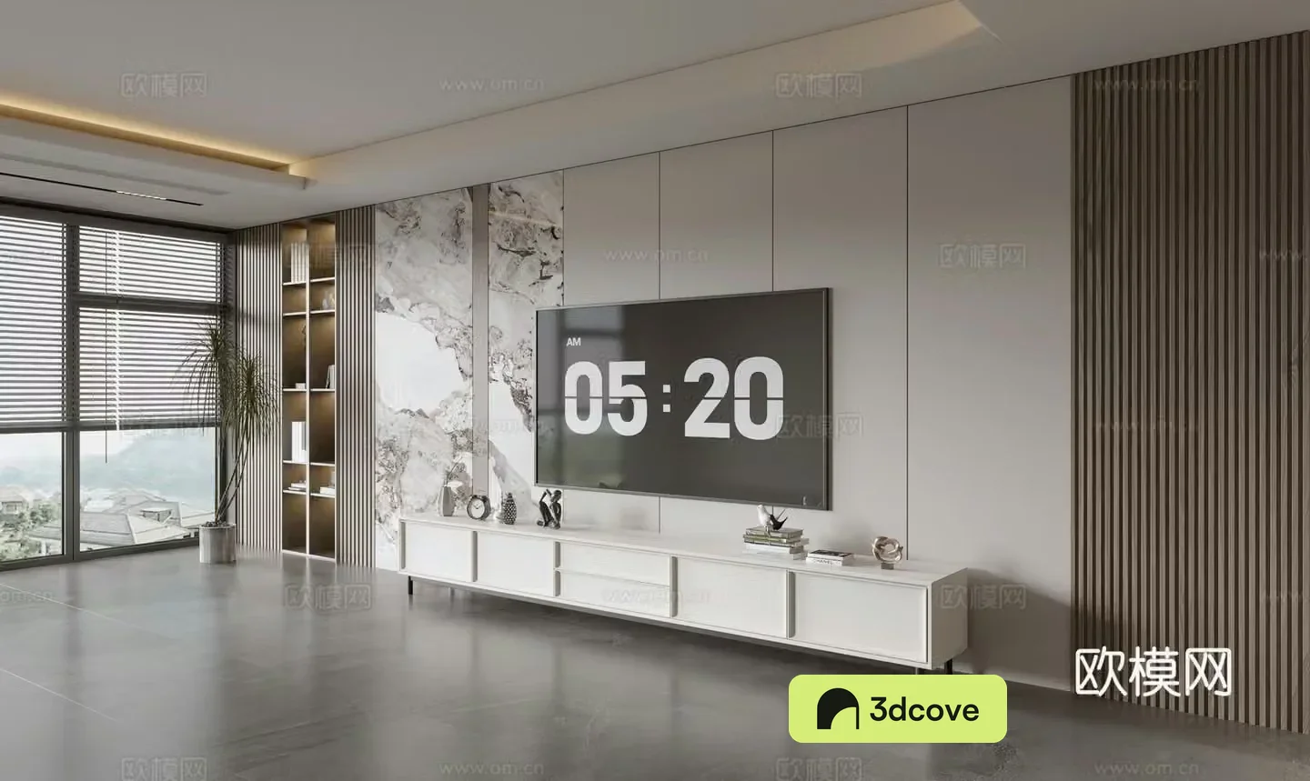 Modern Italian living room light luxury TV background wall full wall TV cabinet marble background wall