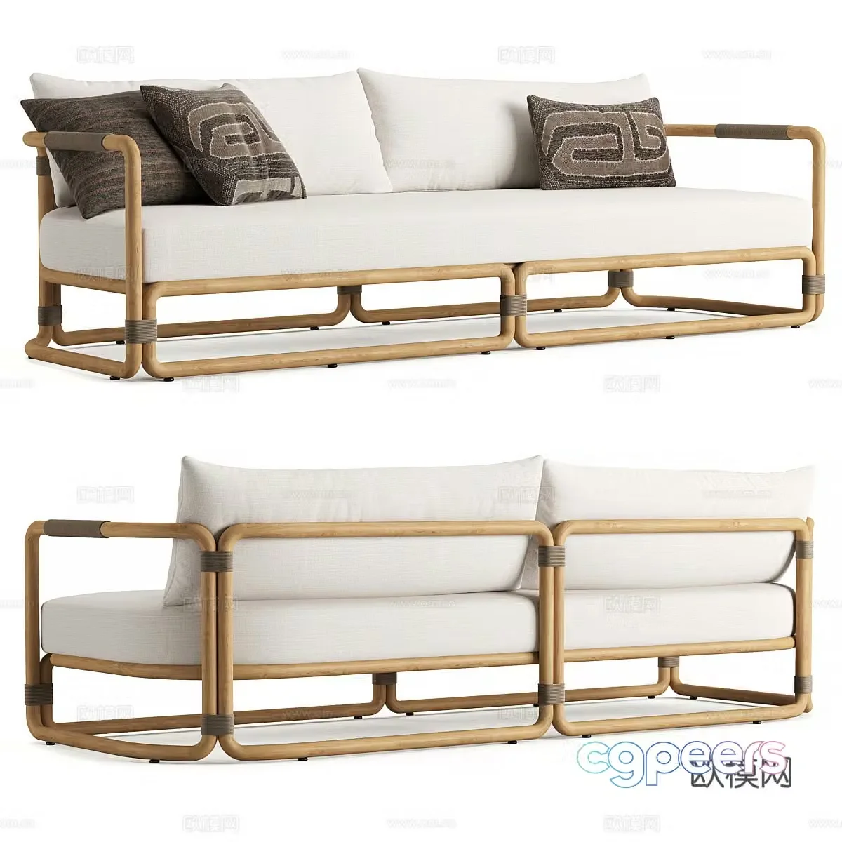 New Chinese RH MARO Teak Sofa 3D Model