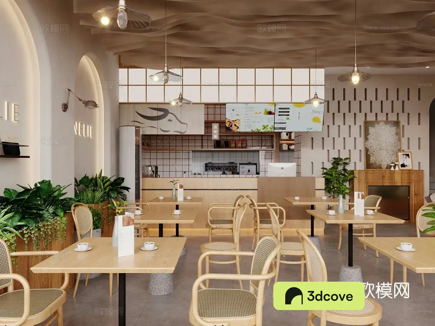 Log wood style milk tea shop dessert shop