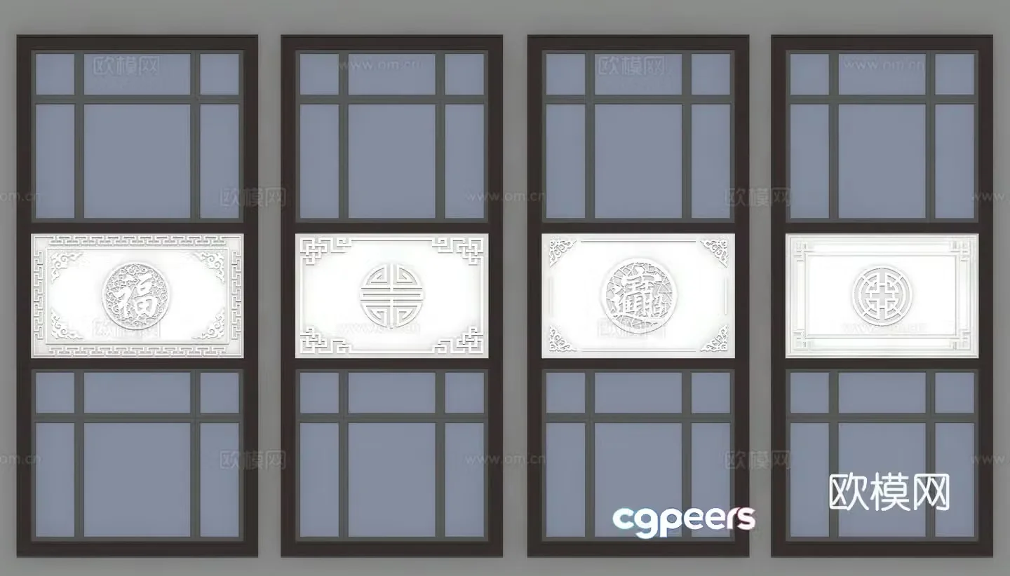 Joint windows window panels Chinese reliefs Chinese grille 3D model