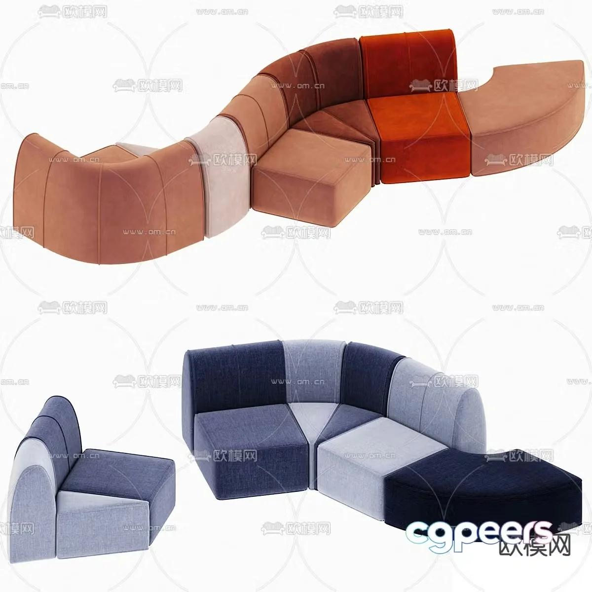 Curved public sofa spliced ​​sofa 3d model