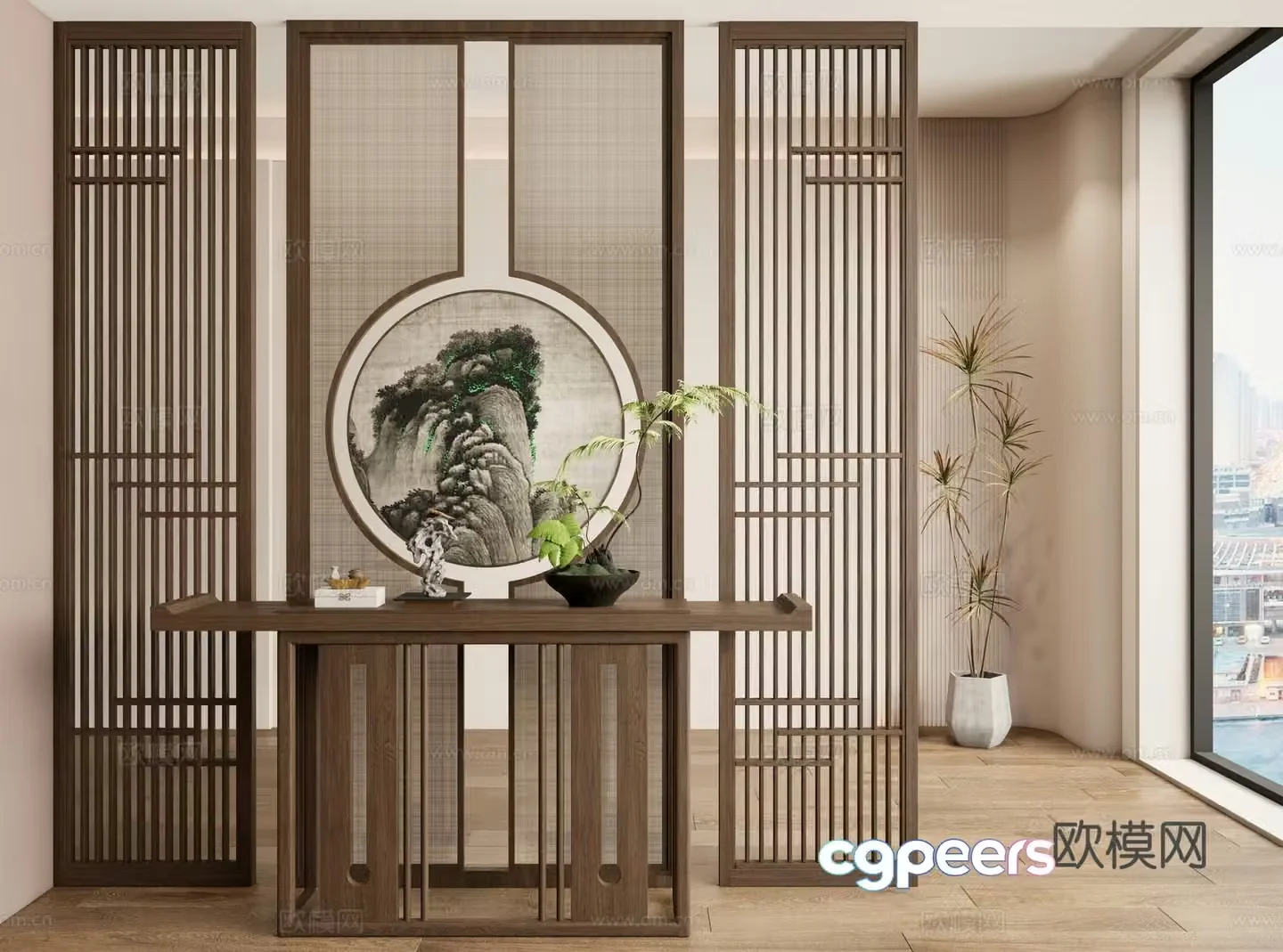 New Chinese style screen lattice screen strip 3D model