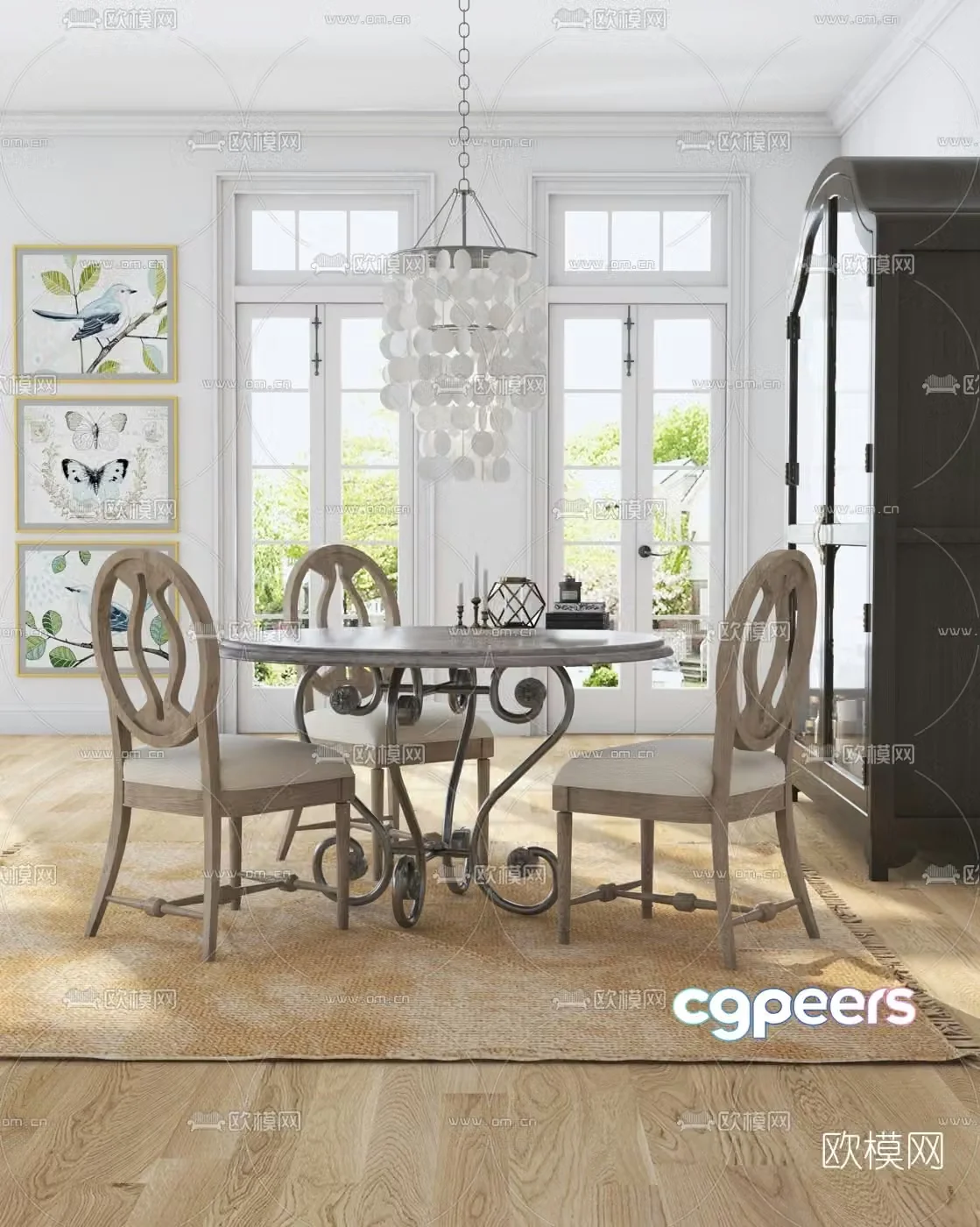 American Hooker brand American round dining table and chairs 3D model