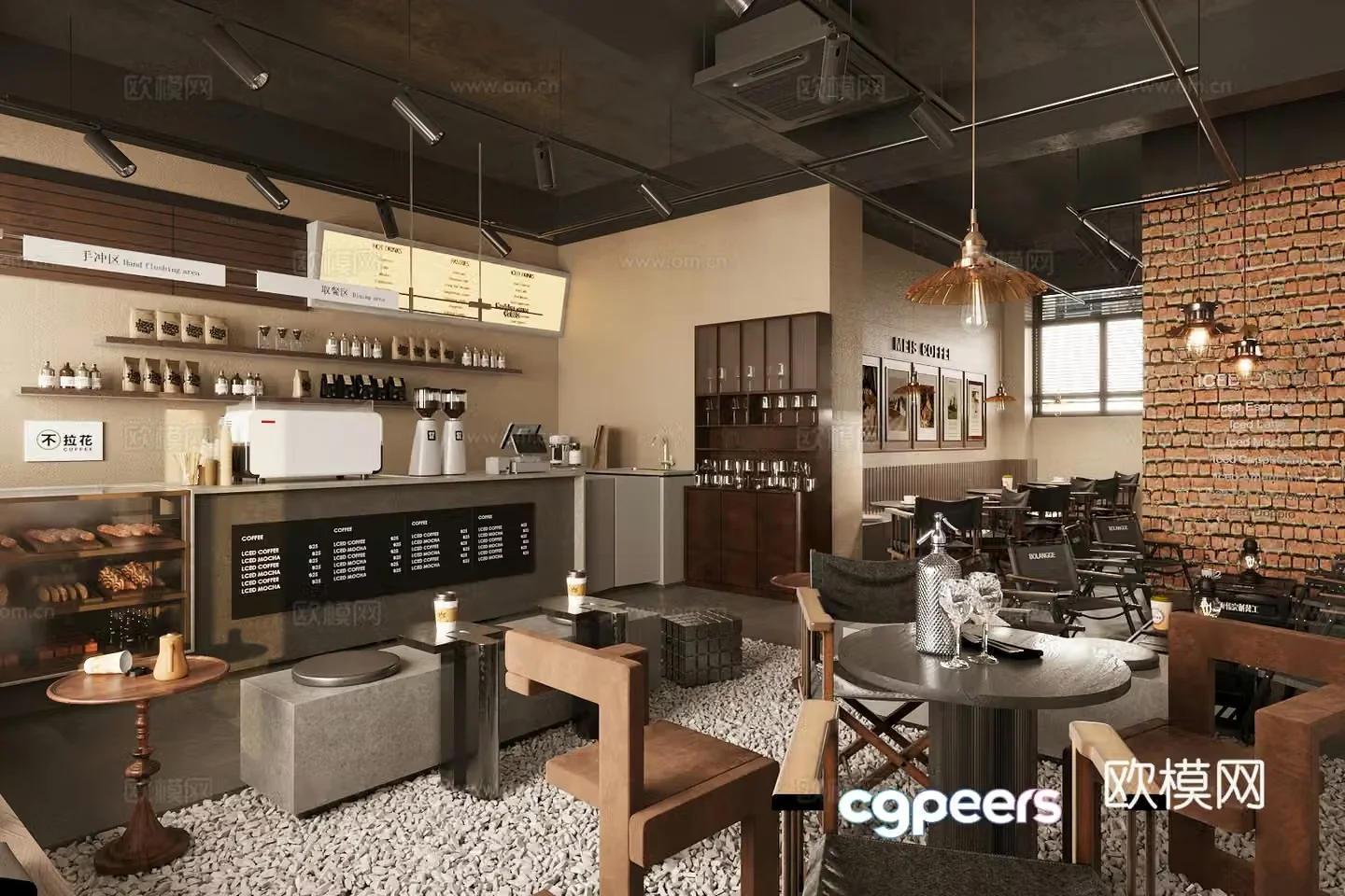 Industrial style cafe 3d model