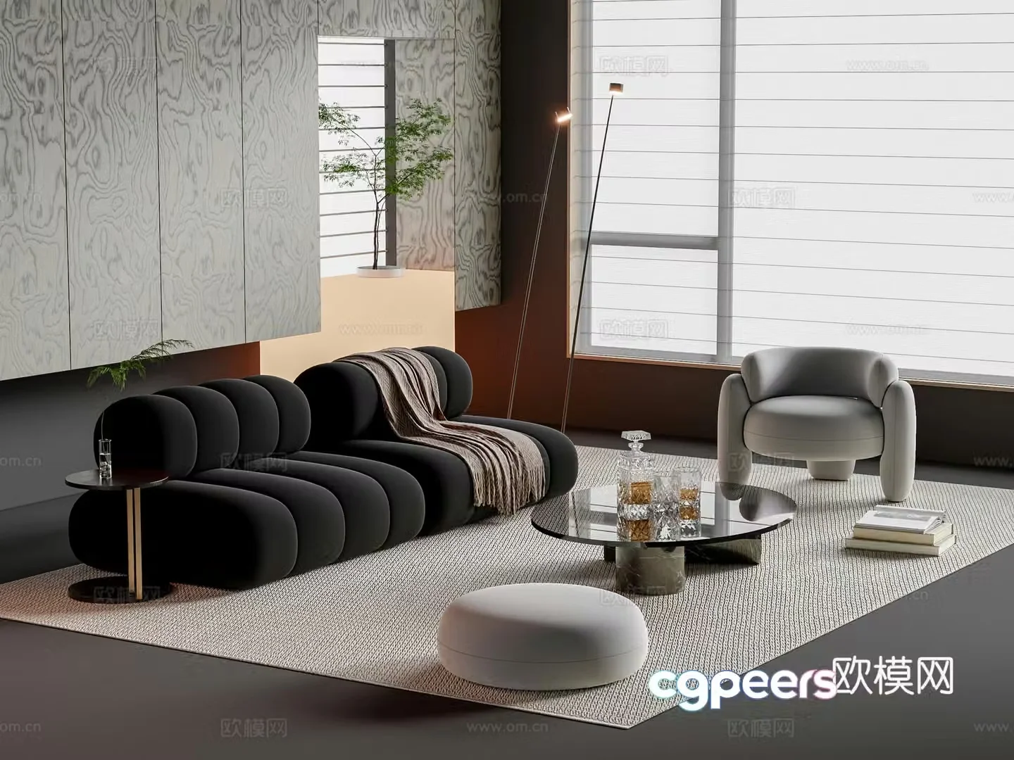Modern sofa coffee table combination 3D model