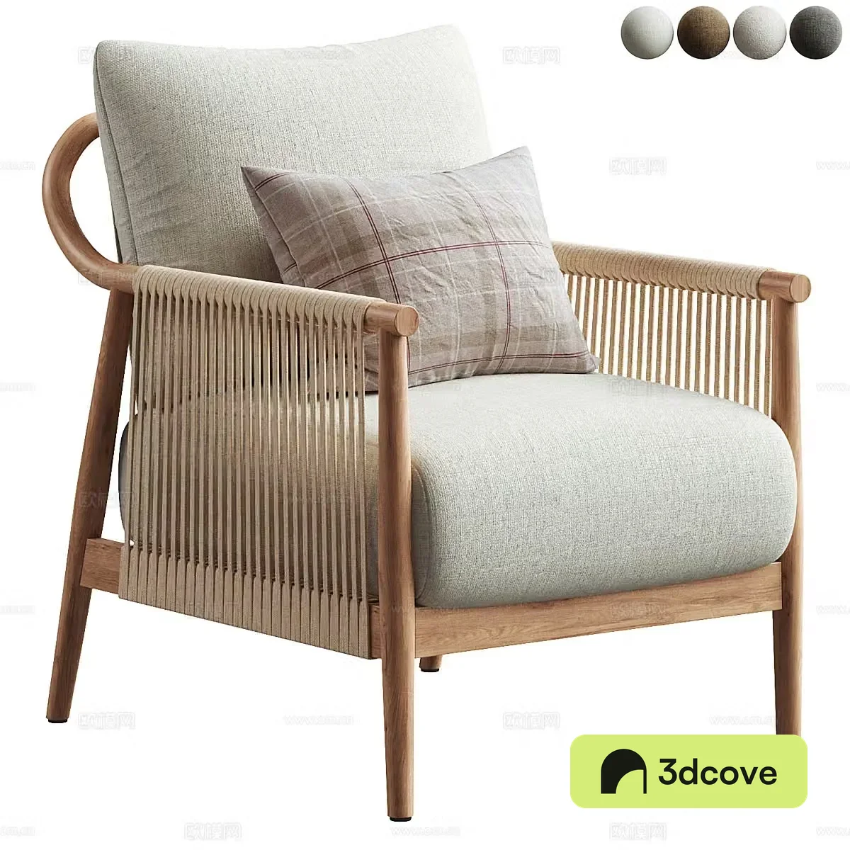 New Chinese style Wasabi Brena soft-pack armchair 3D model