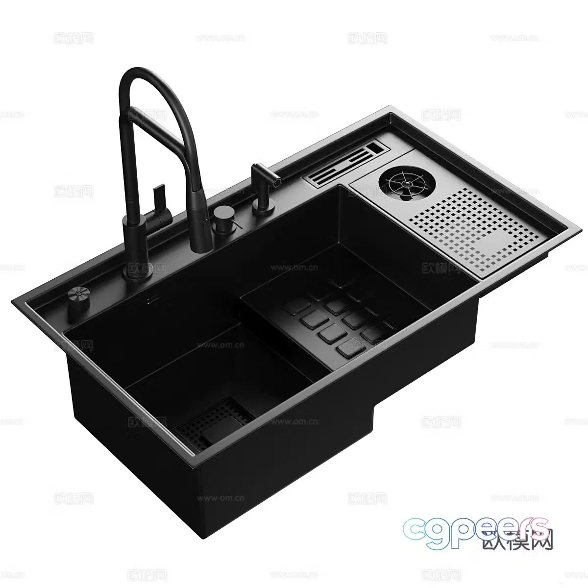 Asras Large Nano Cup Washer Stepped Kitchen Sink 23d Model