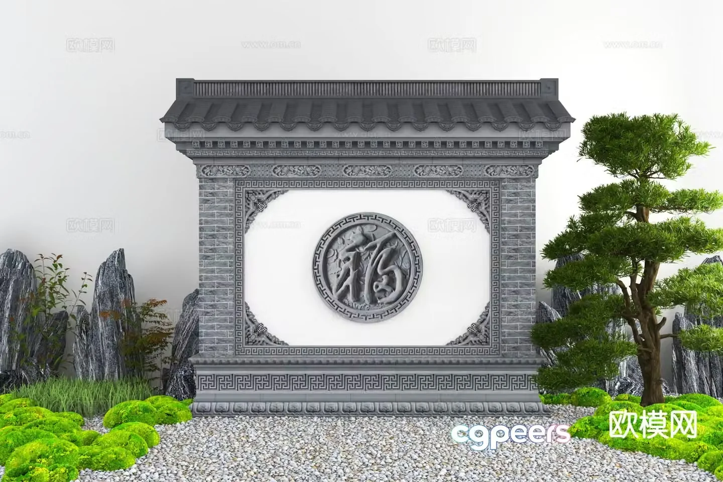 Chinese style landscape wall screen wall 3D model