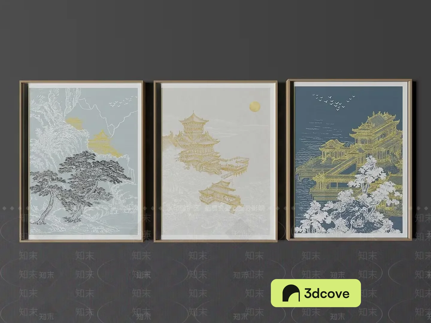 Three Framed Pictures Of Asian-Inspired Artwork