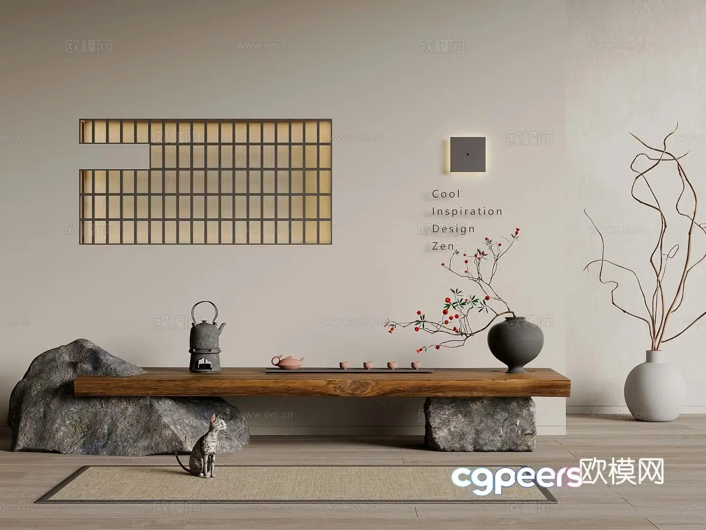23 benches wasabi wind-haired stone bench 3d model