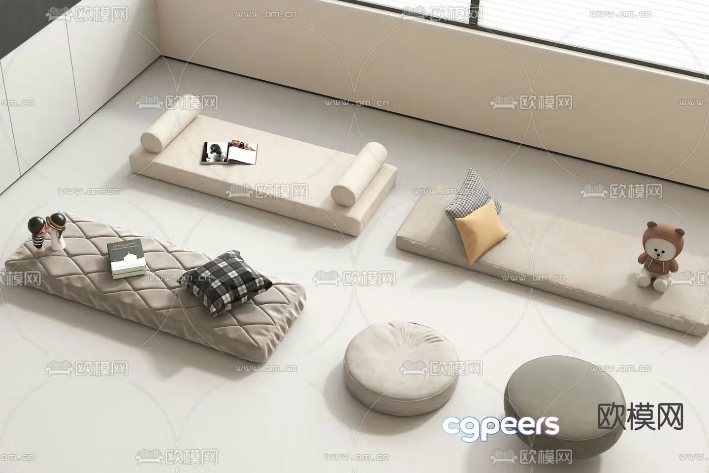 Seat cushion bay window cushion sofa cushion 3D model