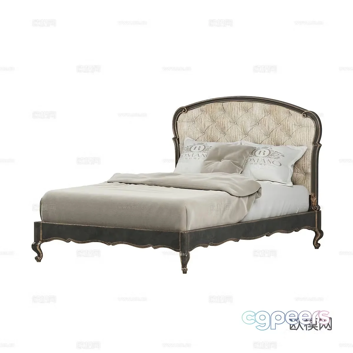 American simple double bed retro old bed 3d model