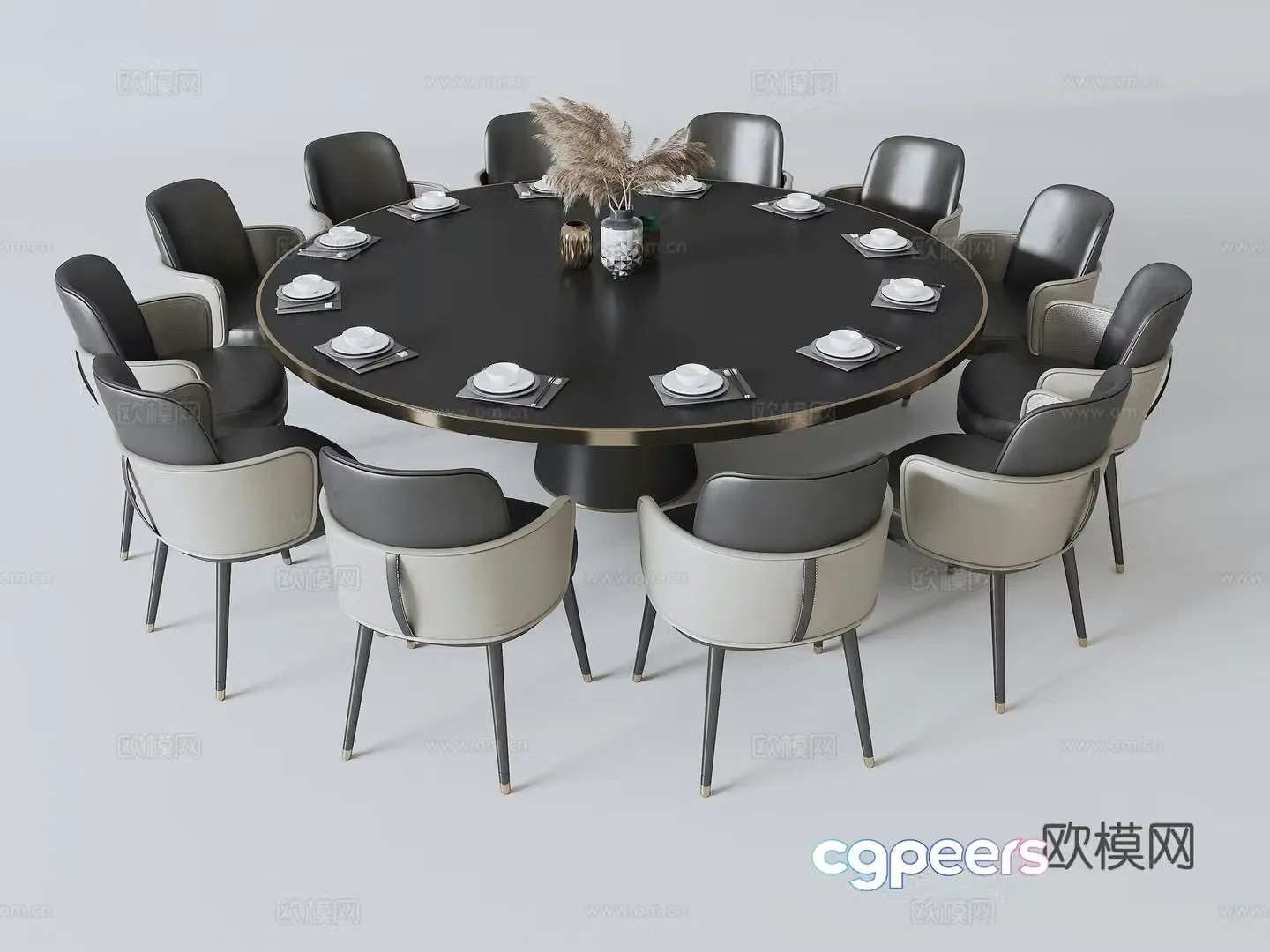 Modern black and white round dining table 3d model