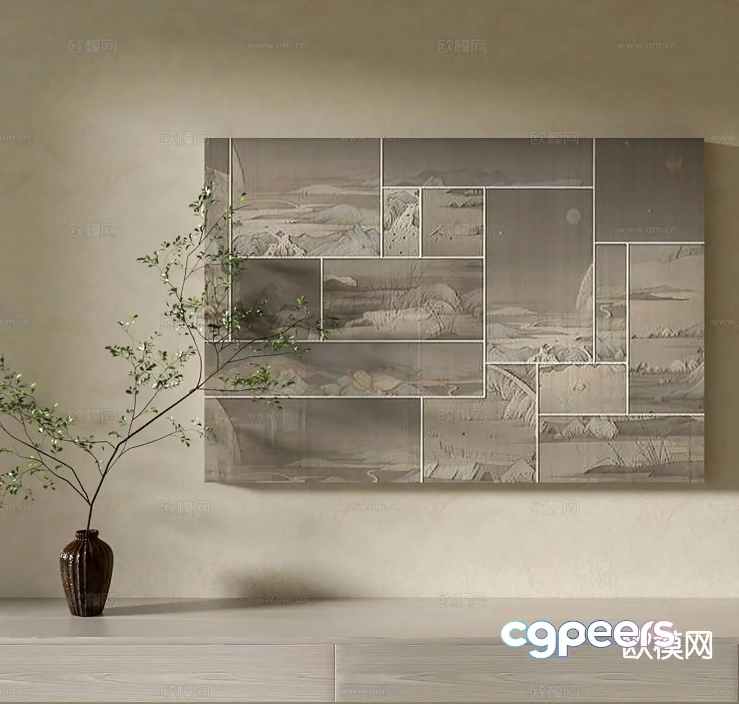 Wabi-sabi style oil painting decorative painting 3d model